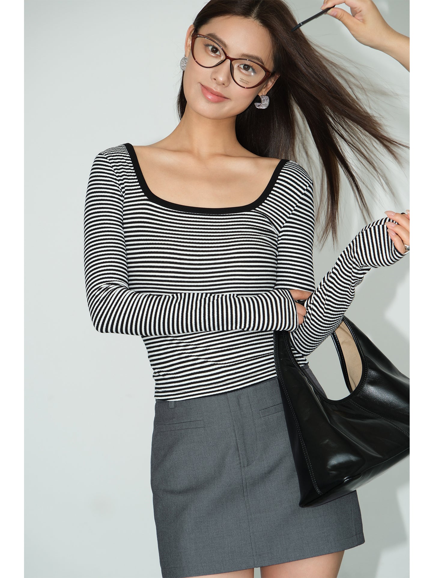 Neva Square Neck Striped Long Sleeve T-Shirt