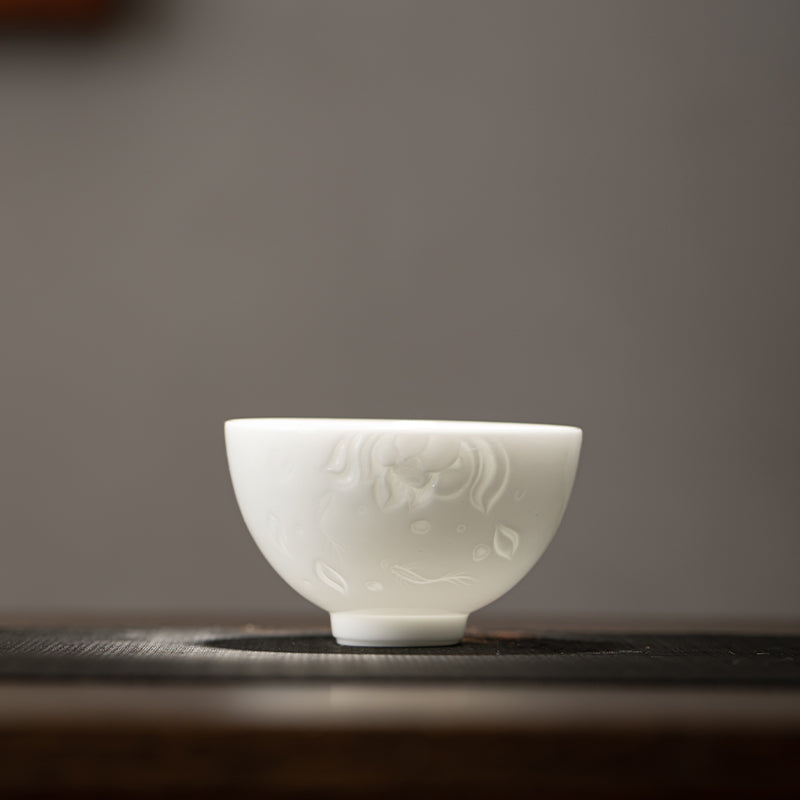 Mutton Fat Jade Relief Carving Cup