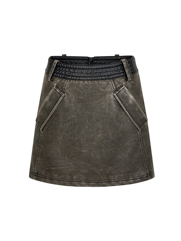 레더 캐주얼 핸썸 셋업 자켓&amp;미니스커트 