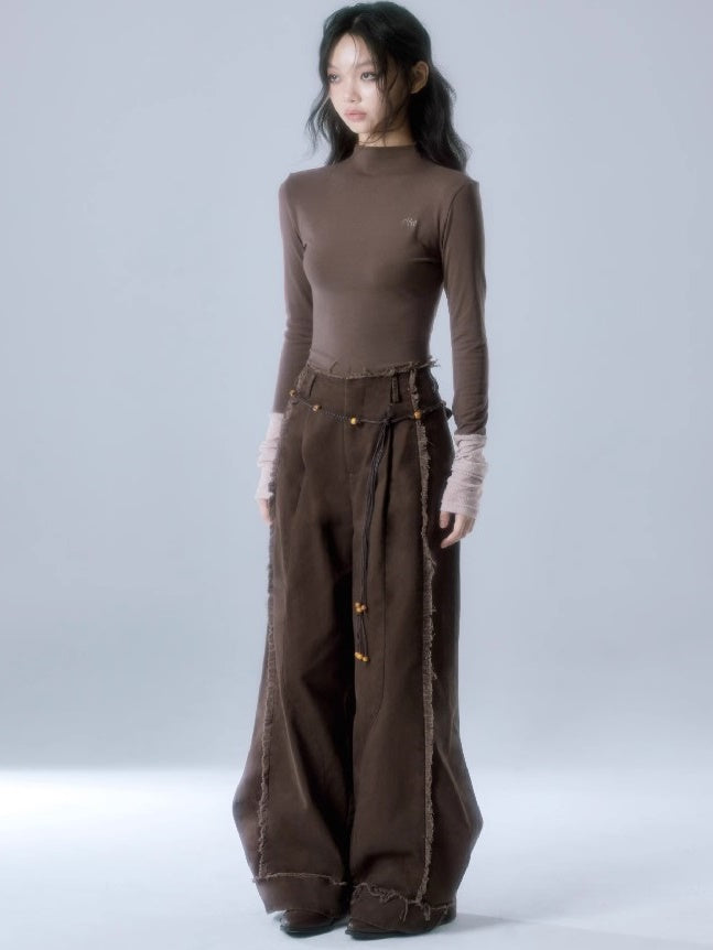 Raw Edge Wide Leg Jeans & Belt