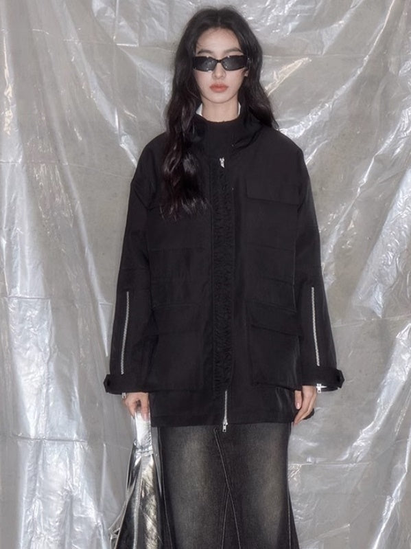 マルチポケットワークスタンドカラードローストリングジャケット