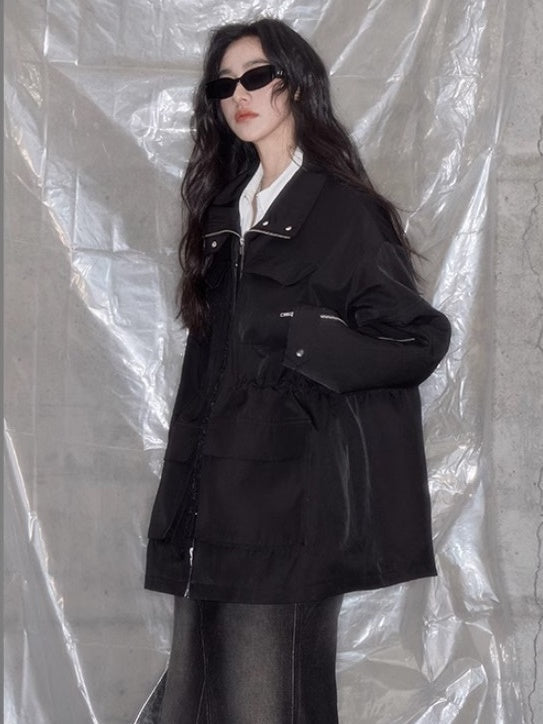 マルチポケットワークスタンドカラードローストリングジャケット