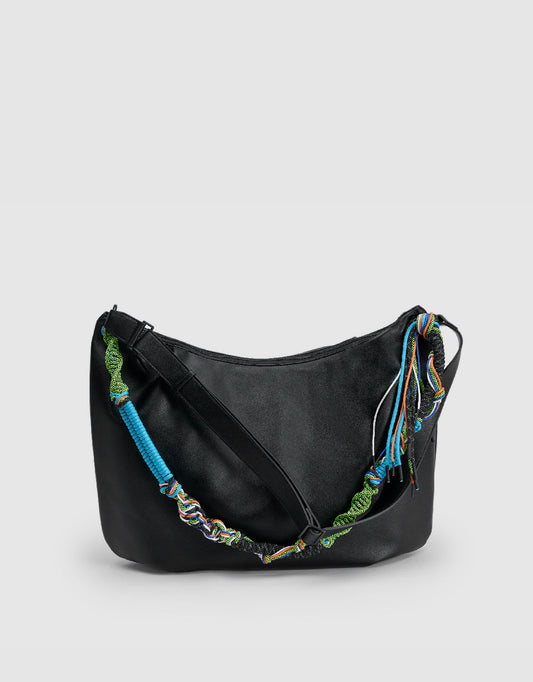 Vegan Leather Shoulder Bag With Braided Rope