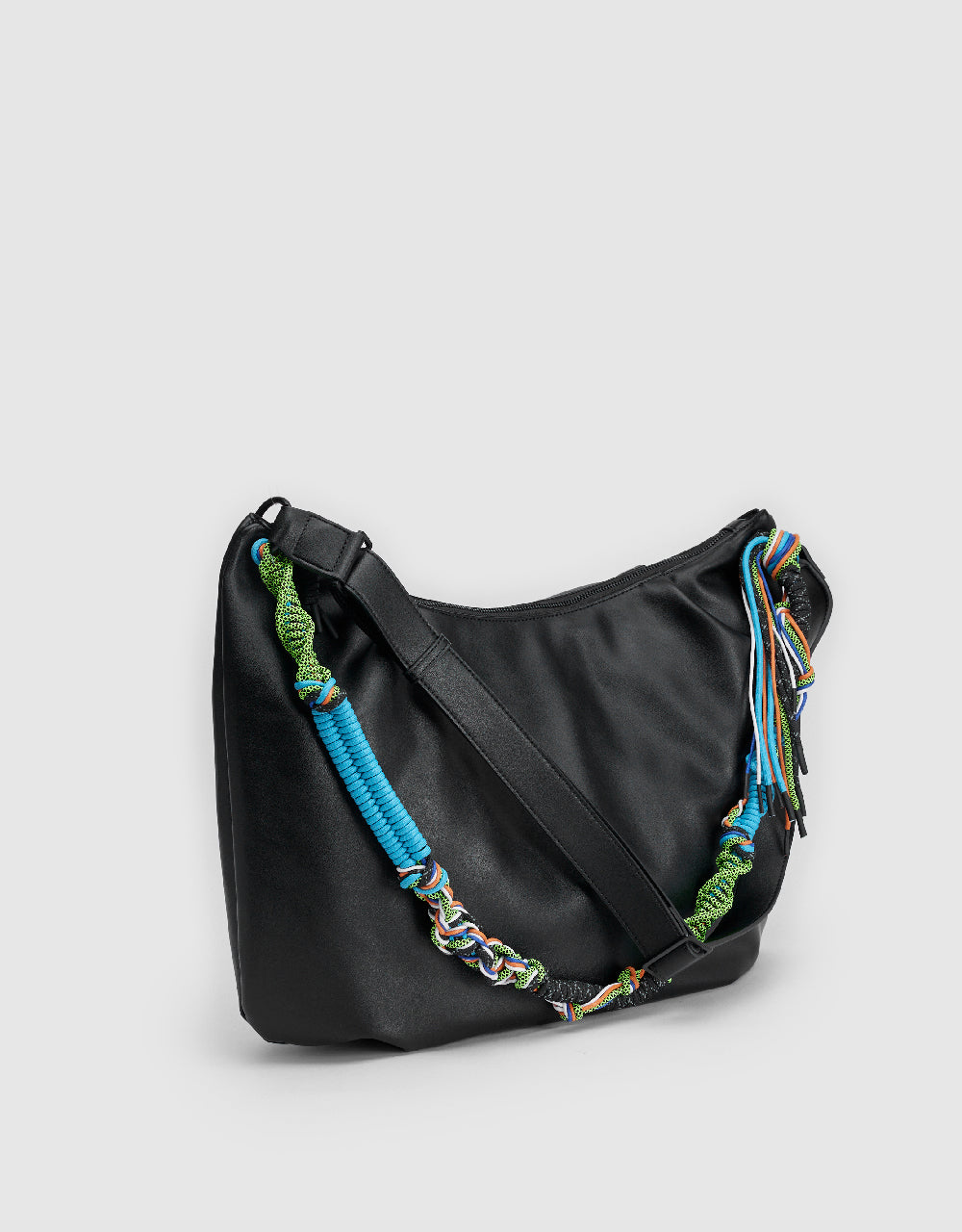 Vegan Leather Shoulder Bag With Braided Rope