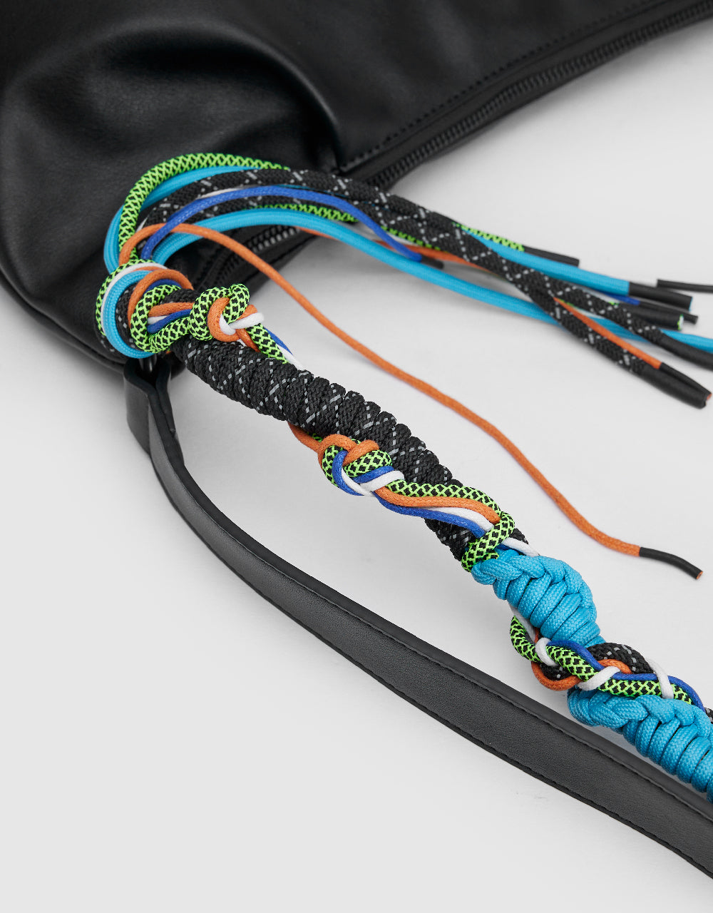 Vegan Leather Shoulder Bag With Braided Rope