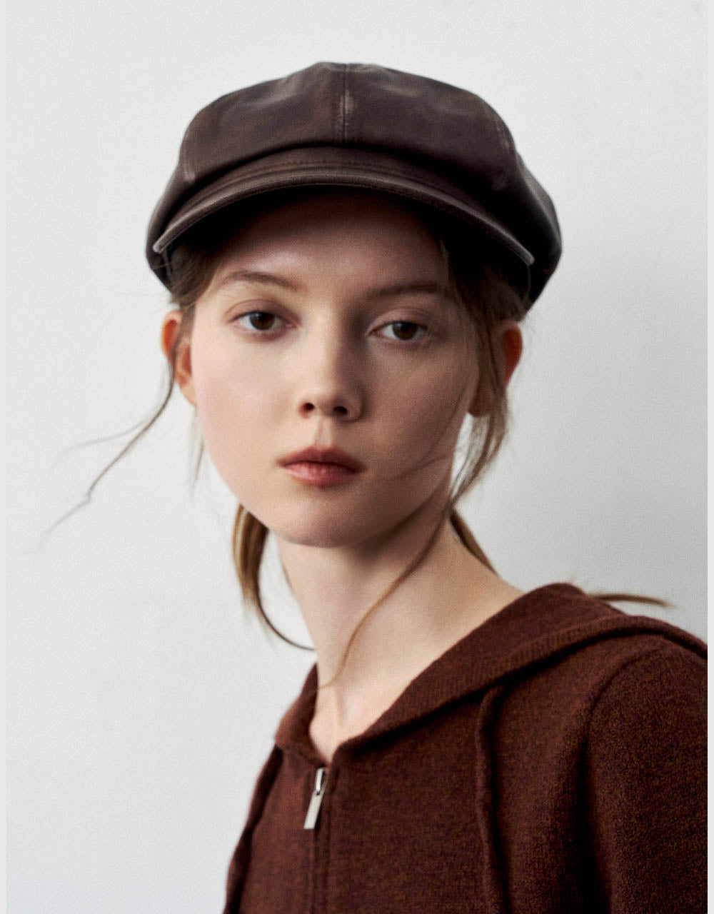 Distressed Vegan Leather Newsboy Cap