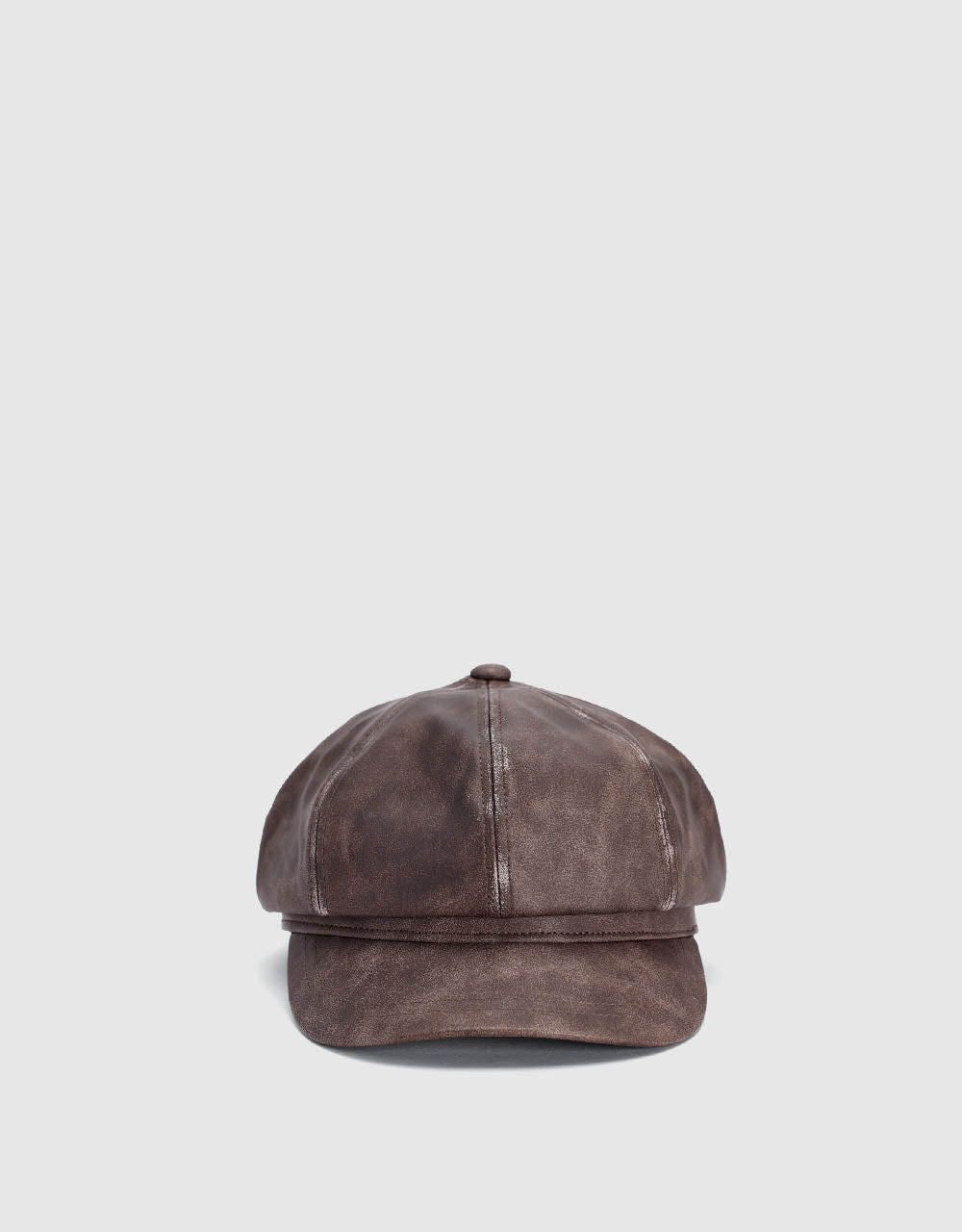 Distressed Vegan Leather Newsboy Cap