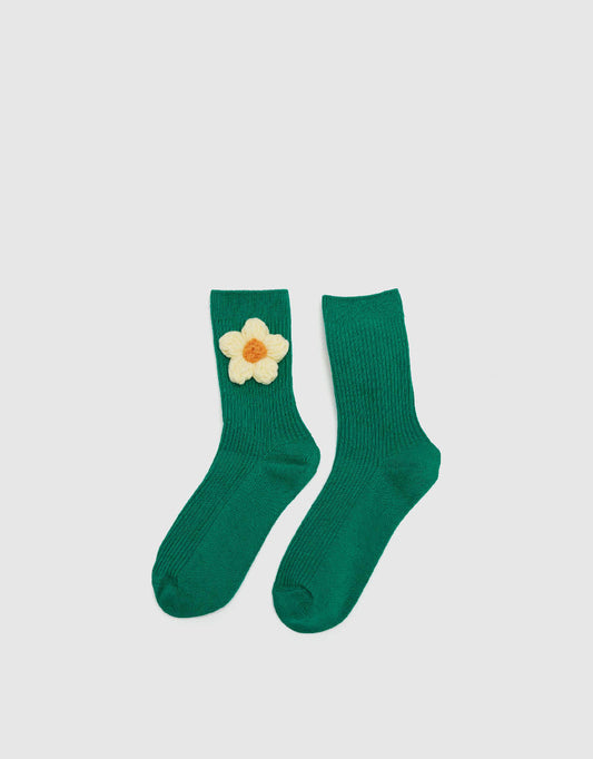 Flower Attached Mid-Length Socks