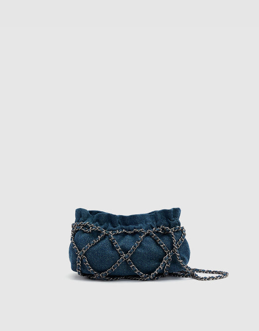 Ruched Chain Denim Shoulder Bag