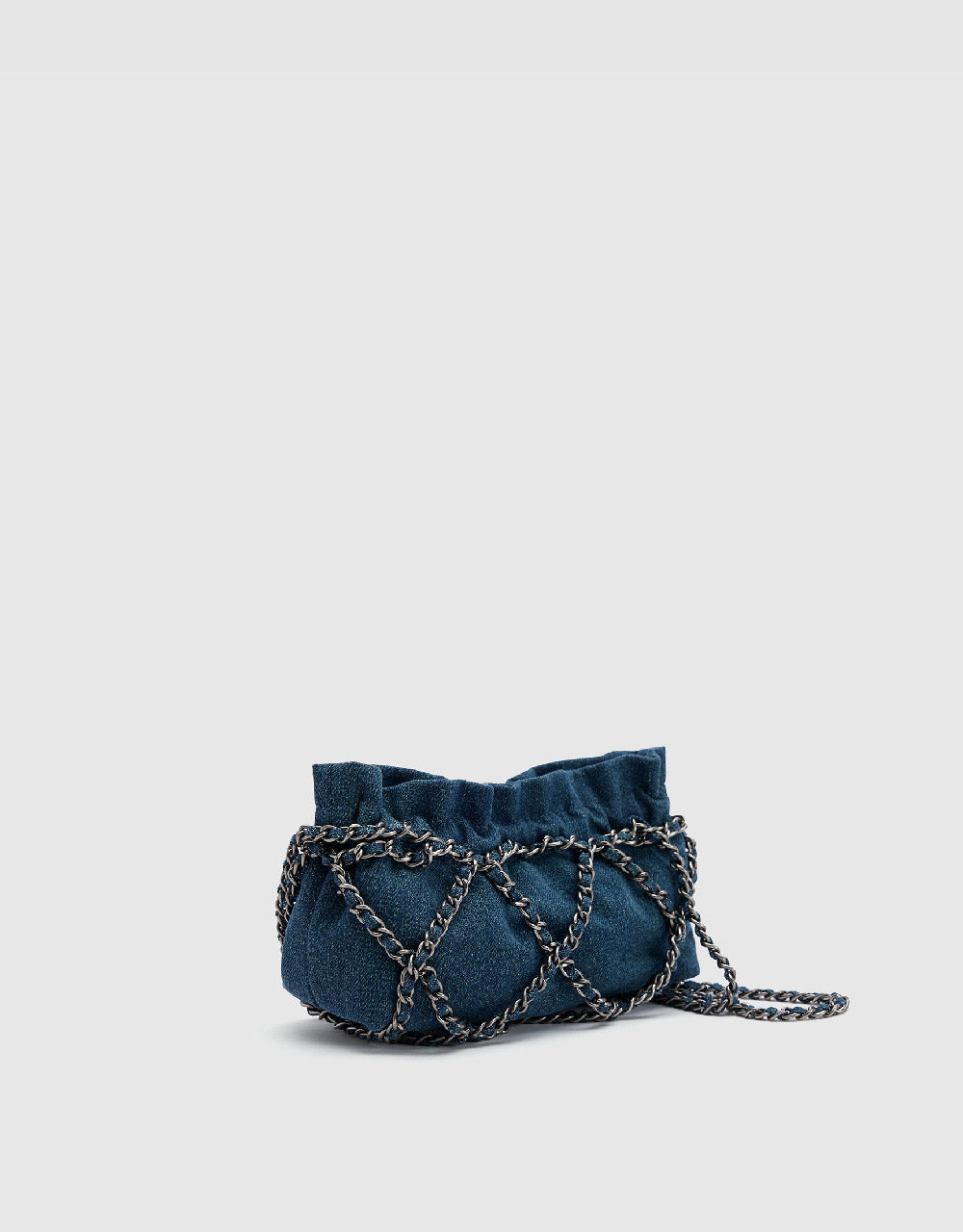 Ruched Chain Denim Shoulder Bag