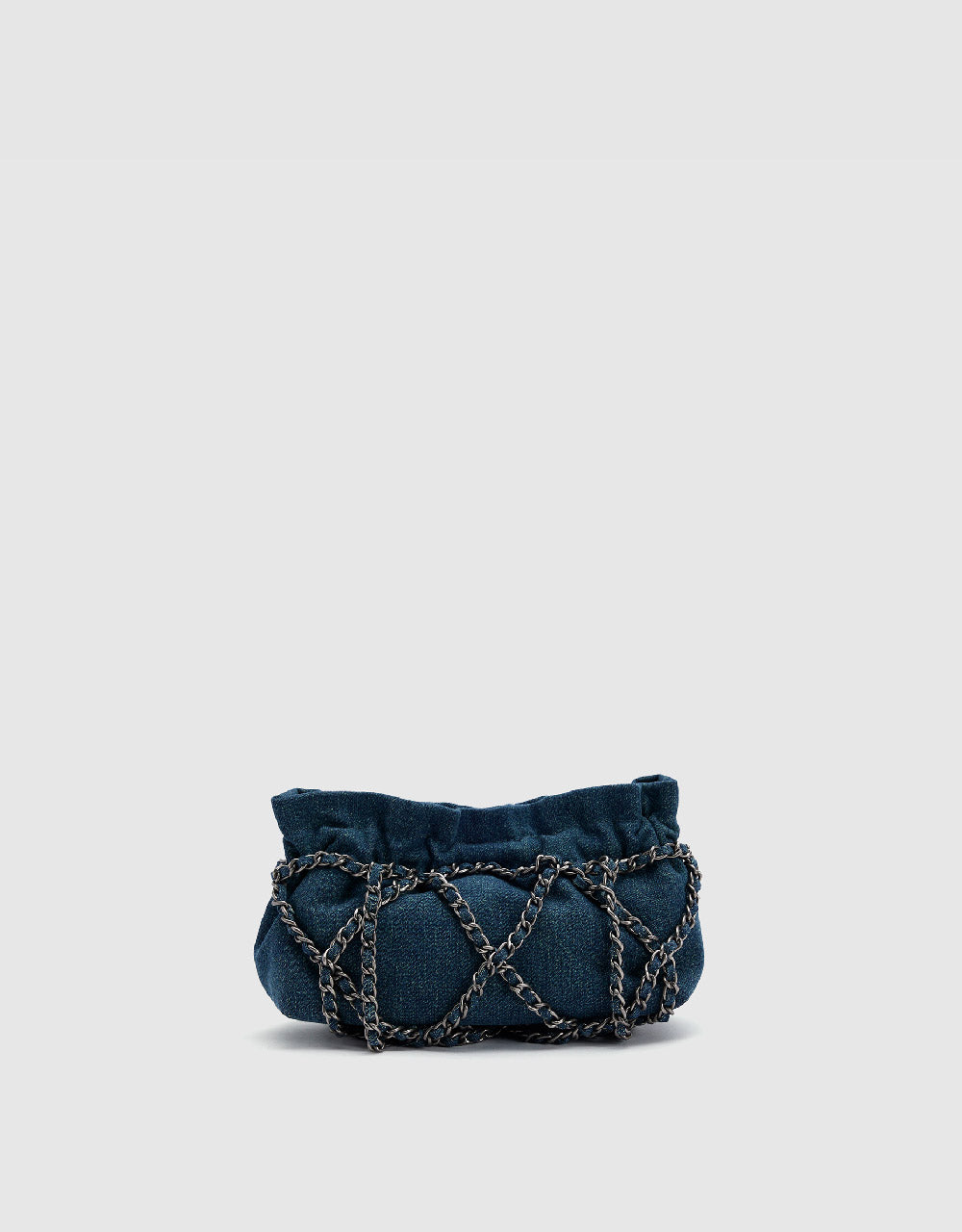 Ruched Chain Denim Shoulder Bag