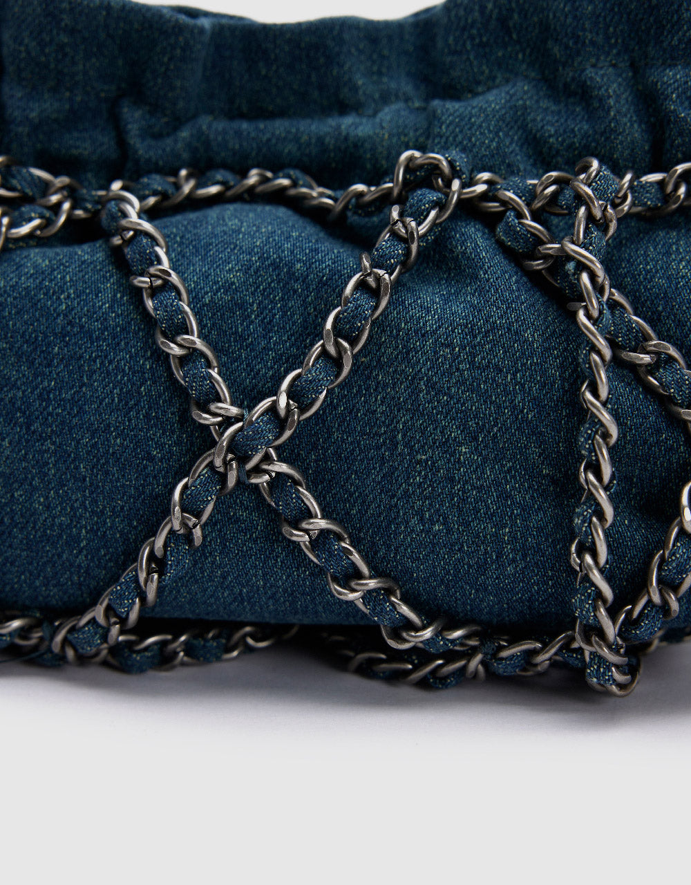 Ruched Chain Denim Shoulder Bag