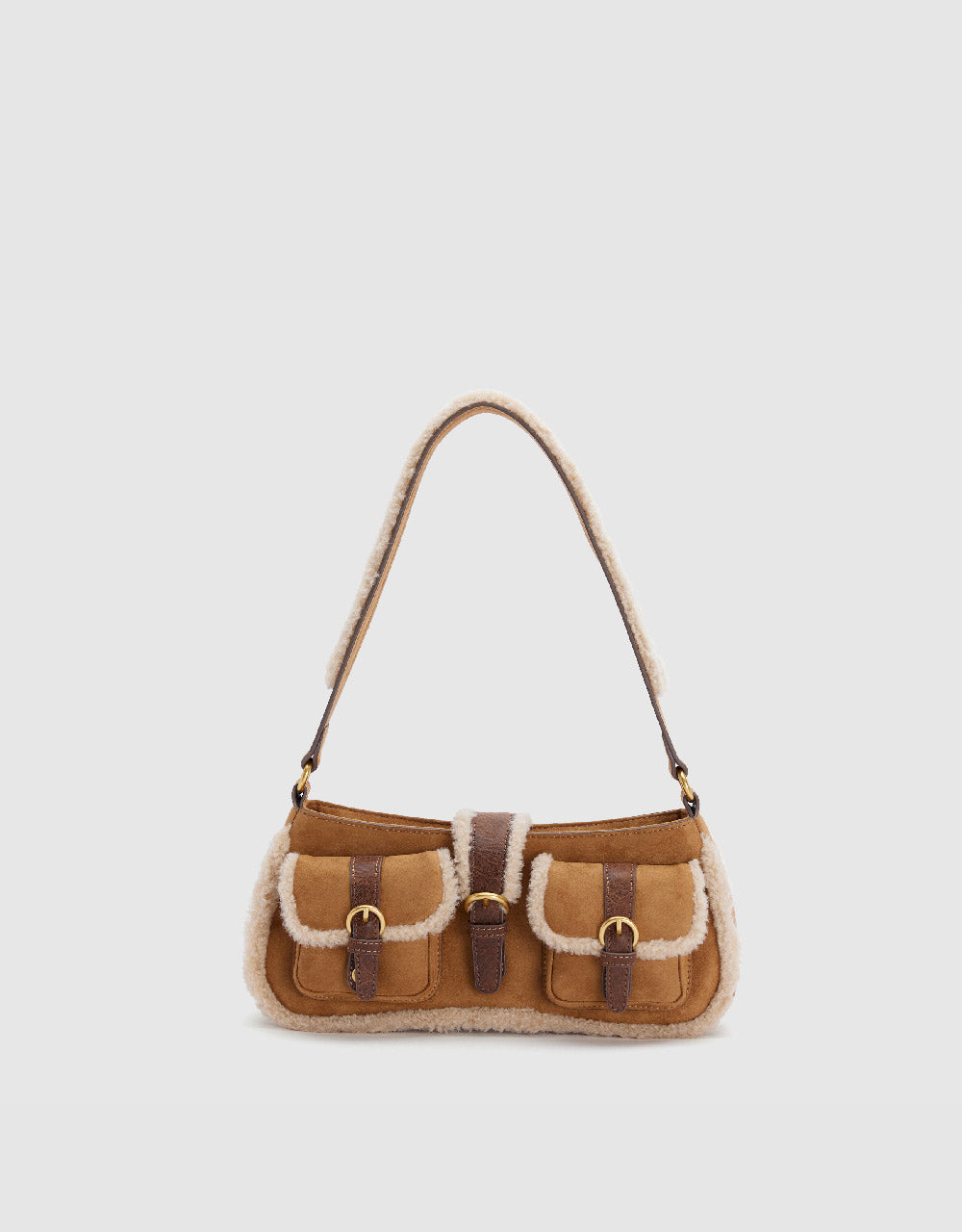 Furry Trim Baguette Bag