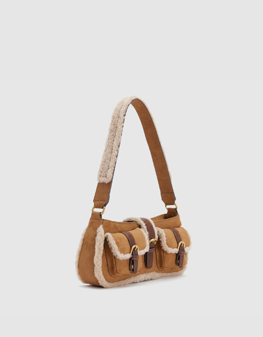 Furry Trim Baguette Bag