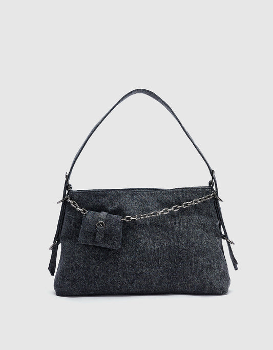 Denim Shoulder Bag With Pouch