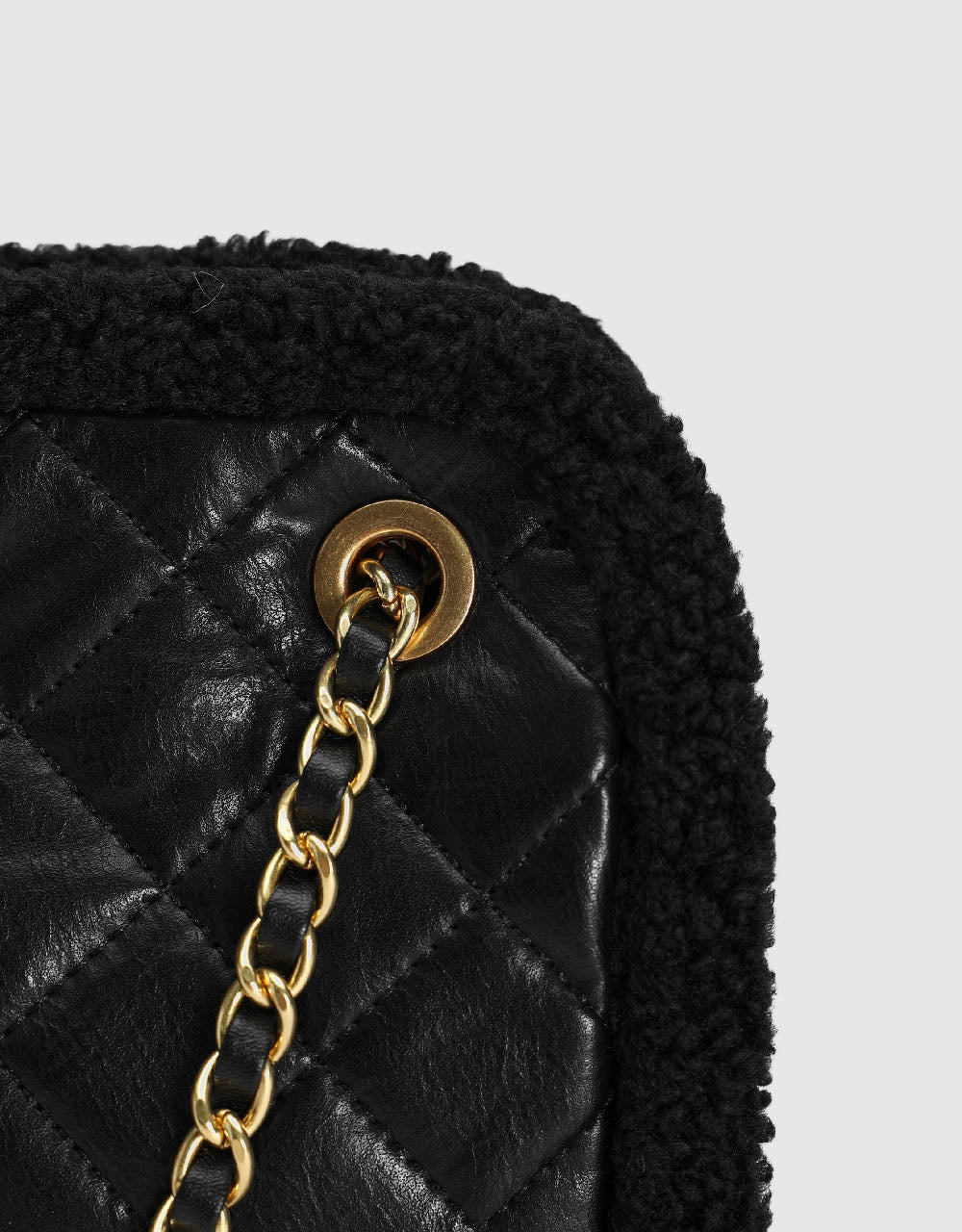 Furry Trim Vegan Leather Shoulder Bag