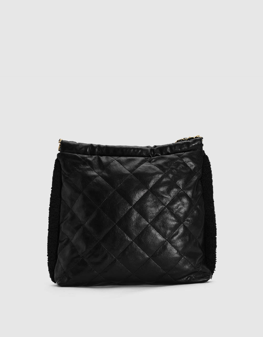 Furry Trim Vegan Leather Shoulder Bag