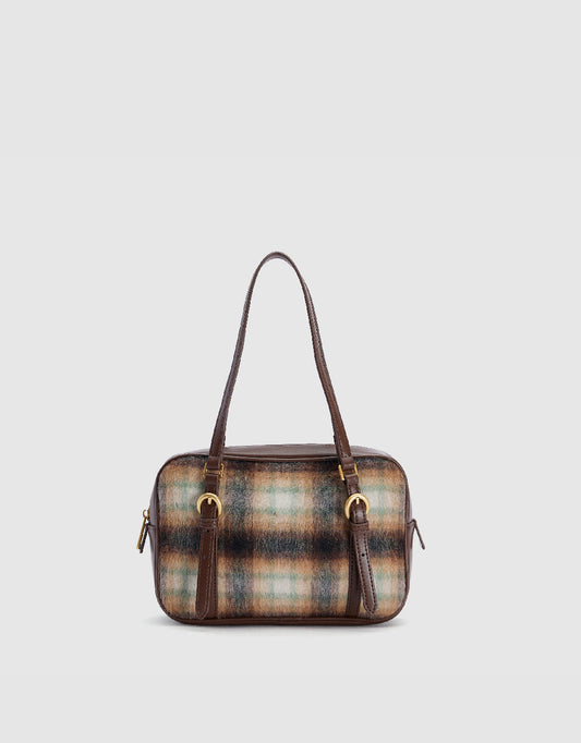 Plaid Woolen Furry Shoulder Bag