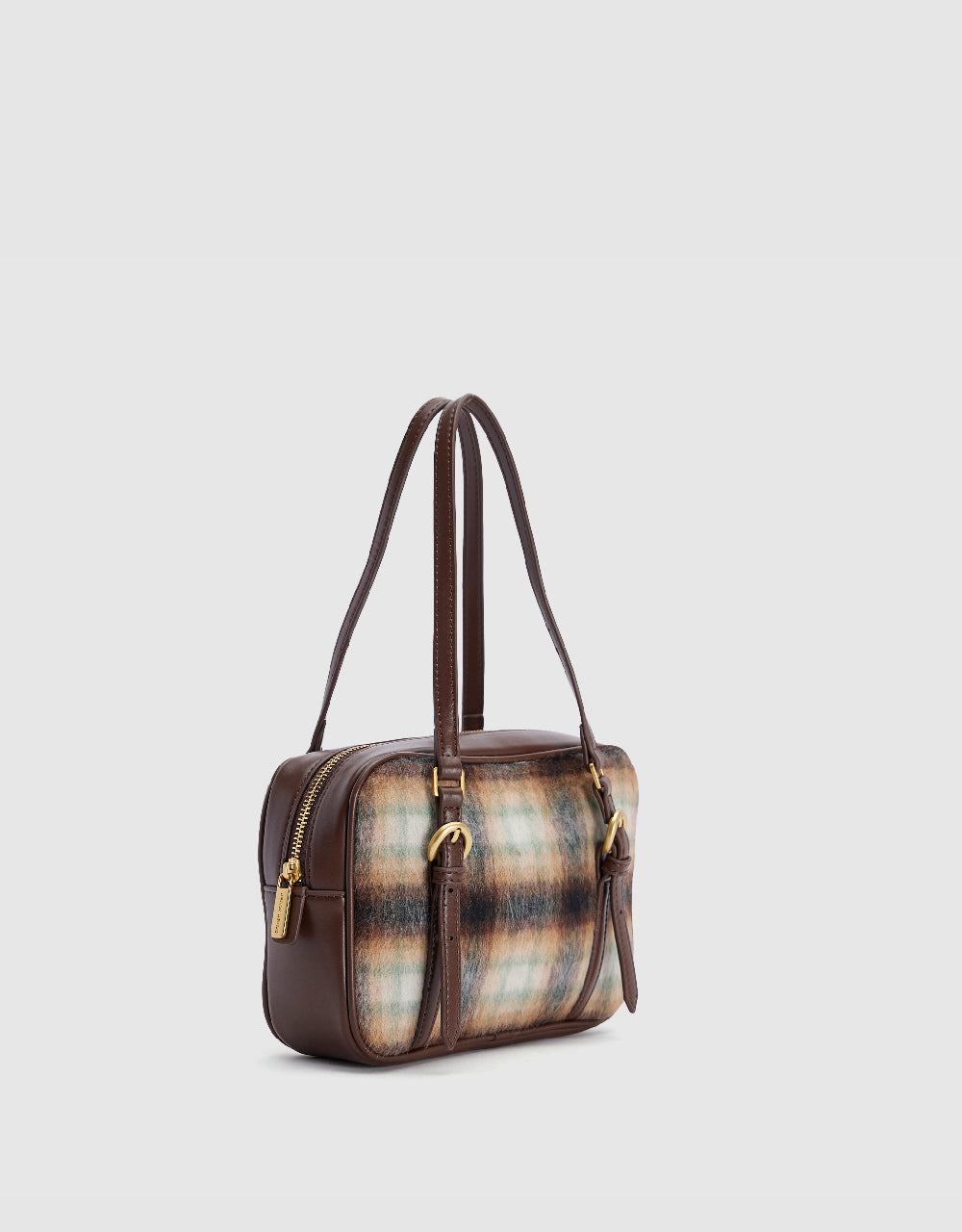 Plaid Woolen Furry Shoulder Bag