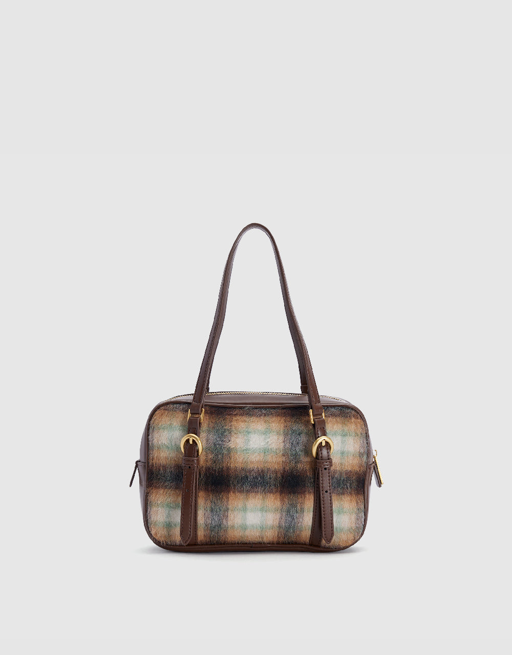 Plaid Woolen Furry Shoulder Bag