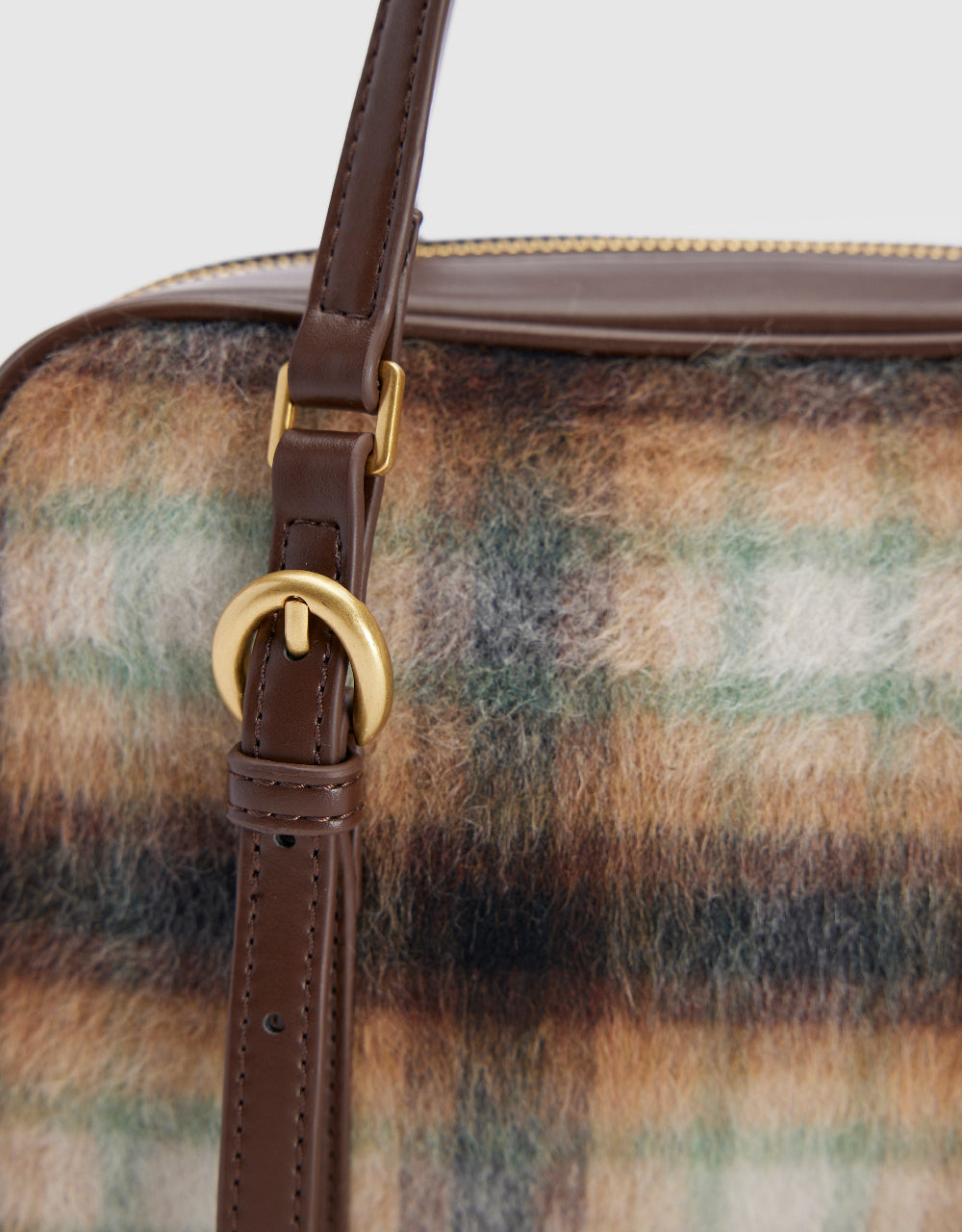 Plaid Woolen Furry Shoulder Bag