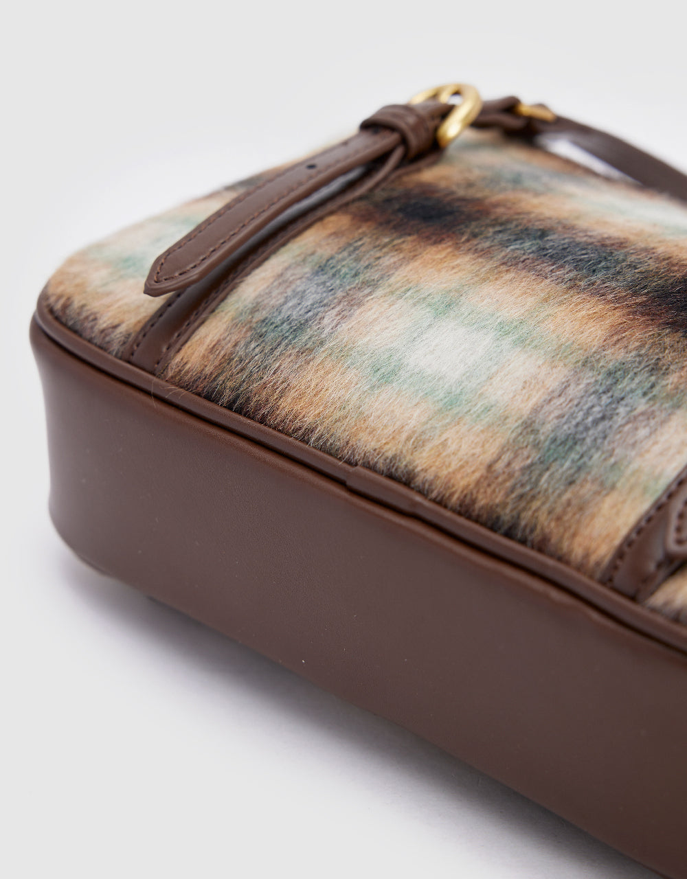 Plaid Woolen Furry Shoulder Bag