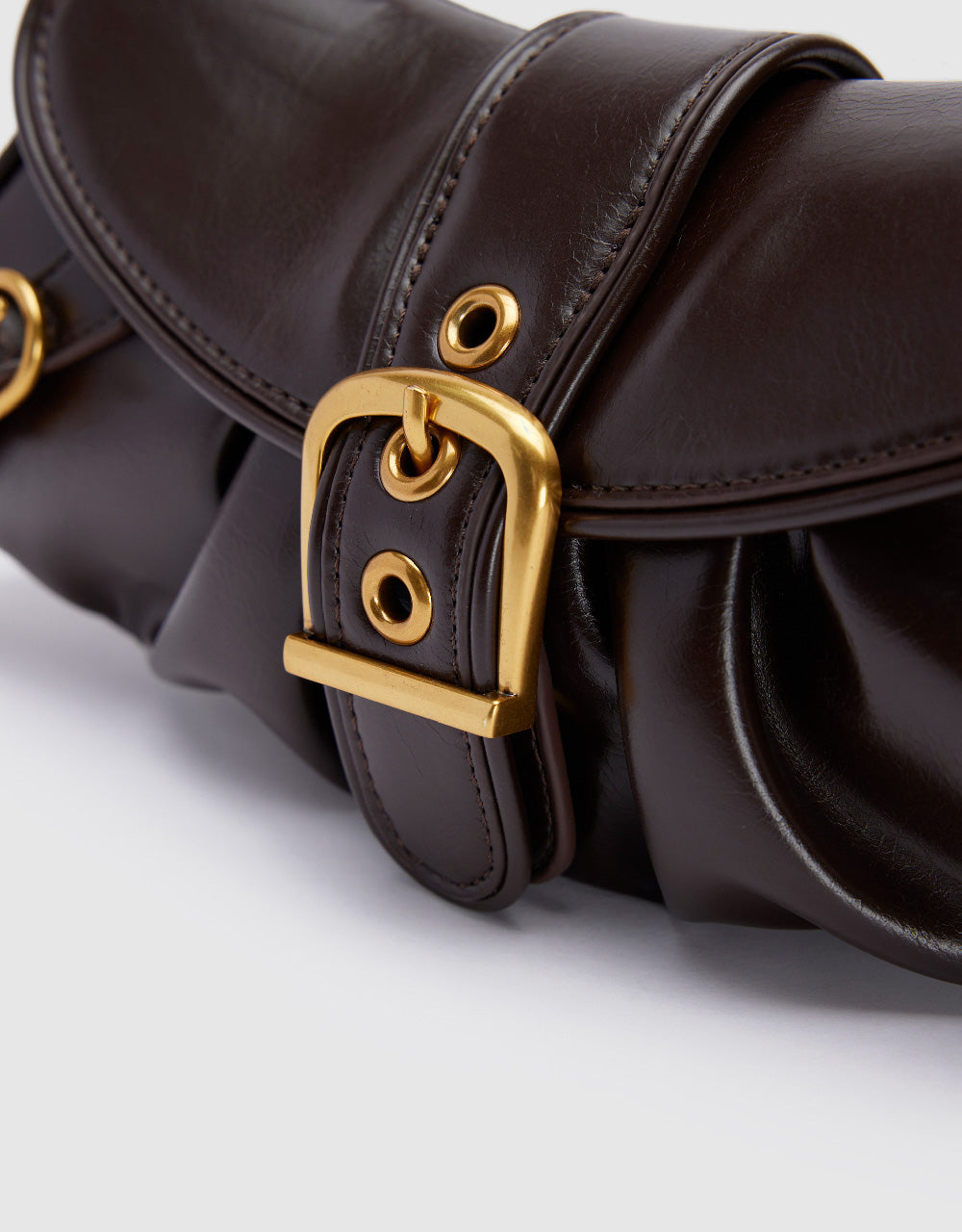 Vegan Leather Shoulder Bag With Buckle