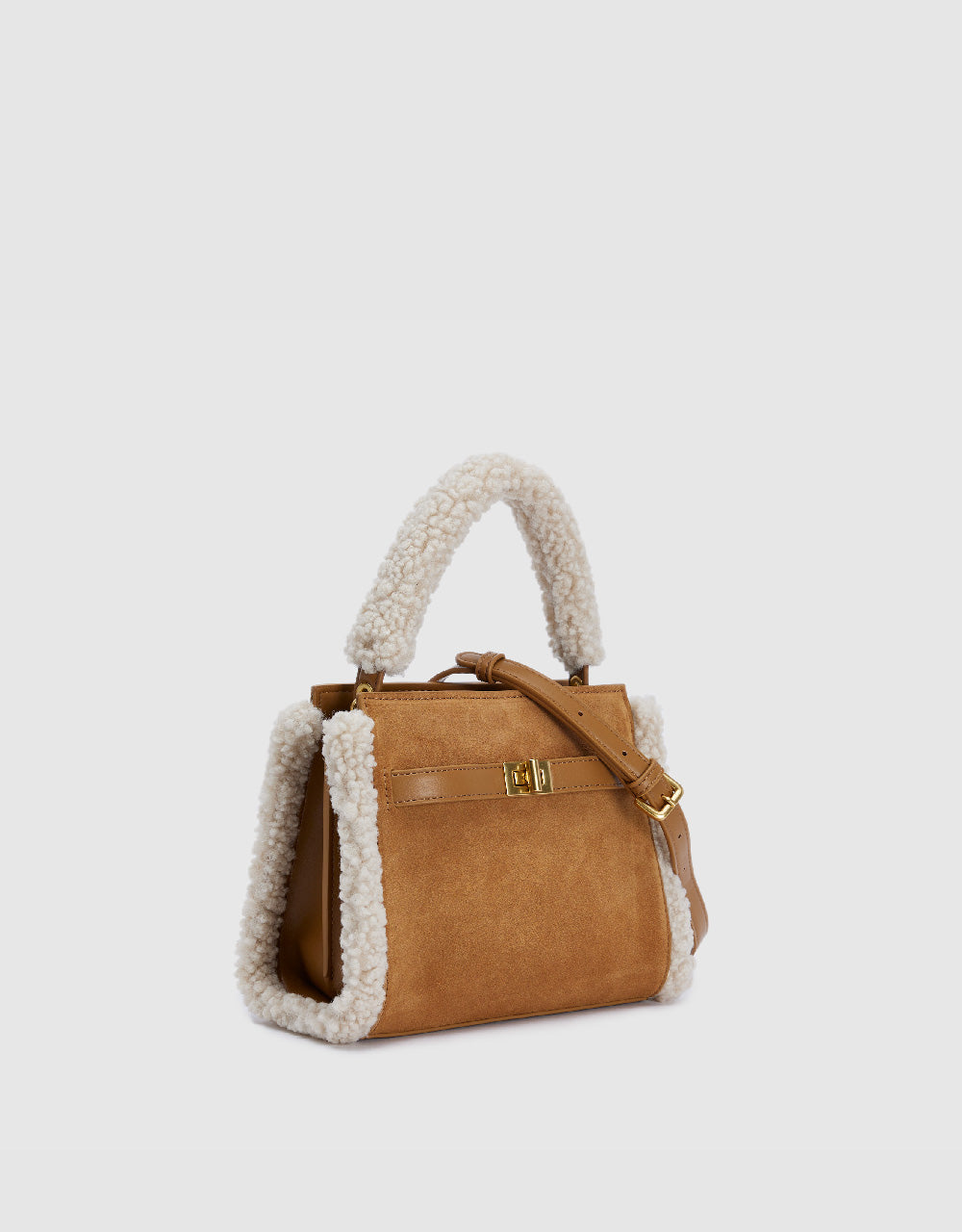 Furry Two Toned Vegan Leather Shoulder Bag