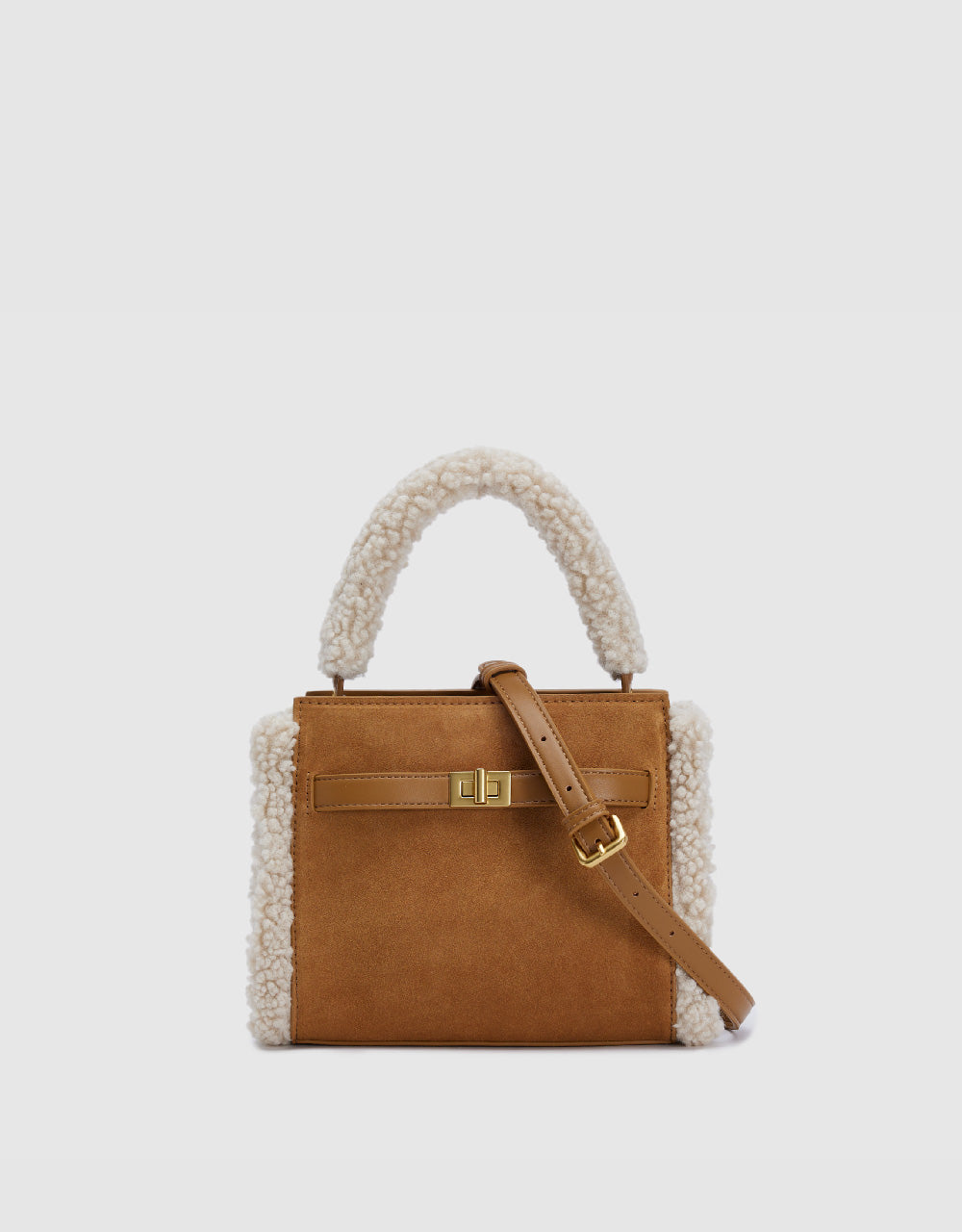 Furry Two Toned Vegan Leather Shoulder Bag