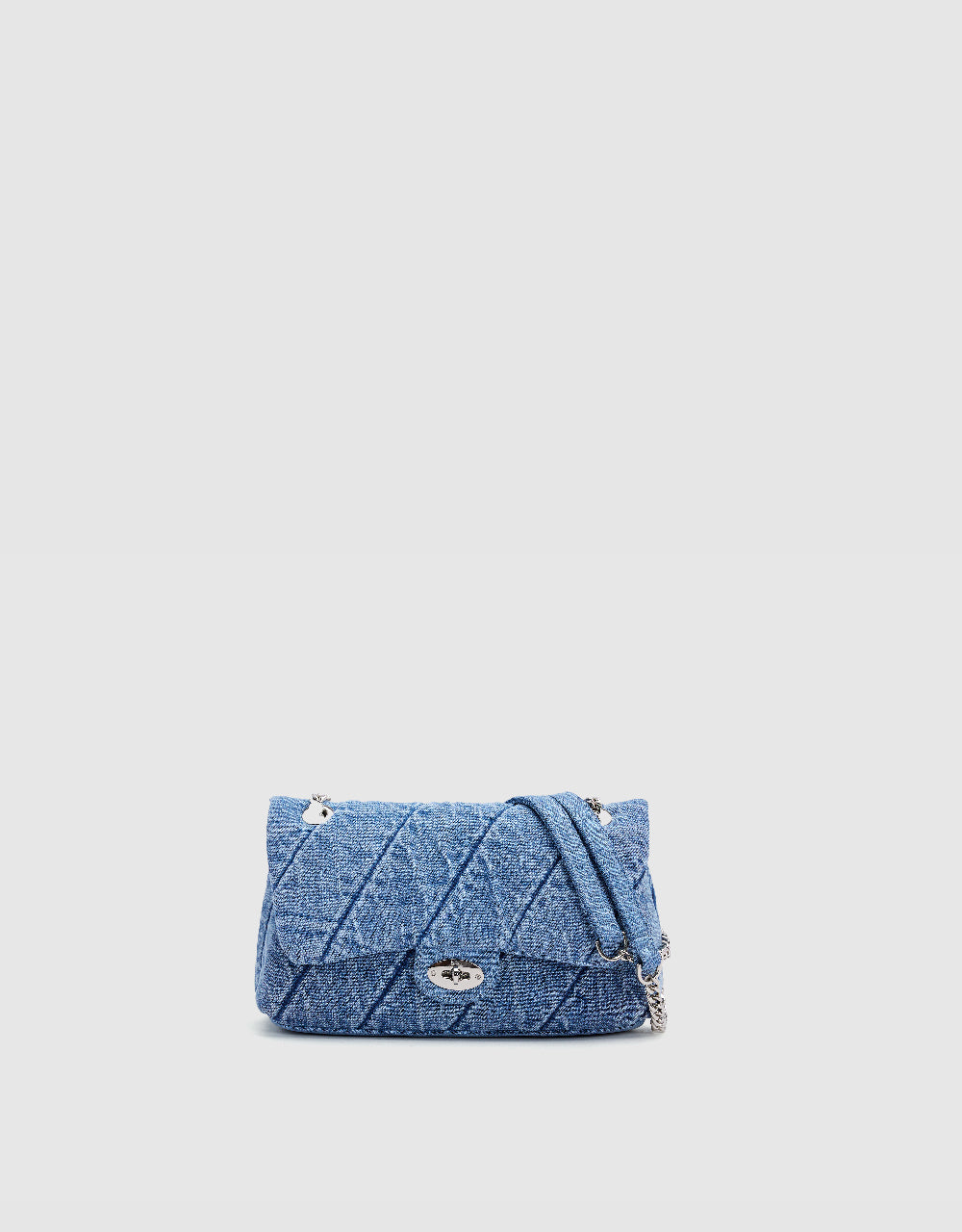 Turn-Lock Denim Shoulder Bag