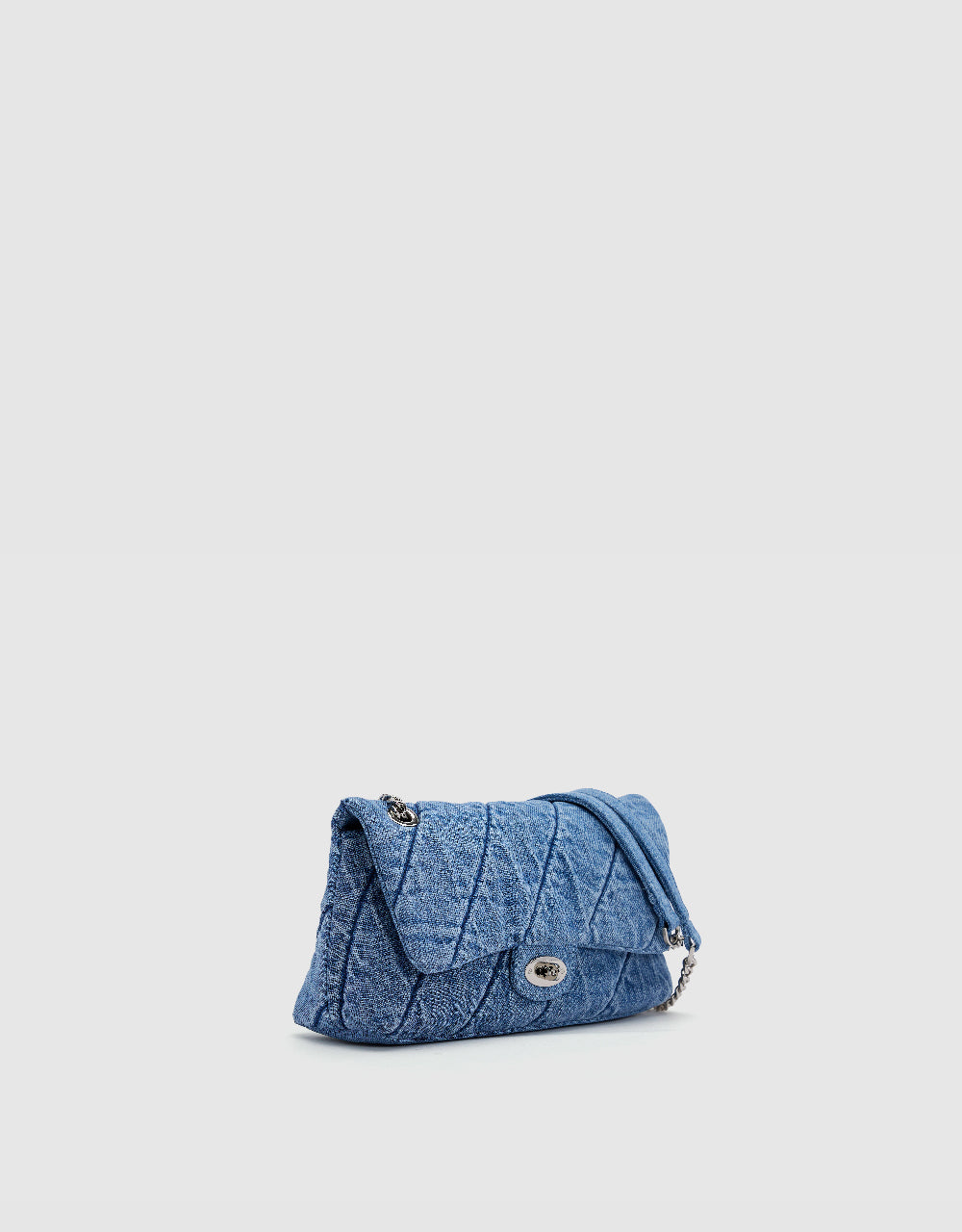 Turn-Lock Denim Shoulder Bag