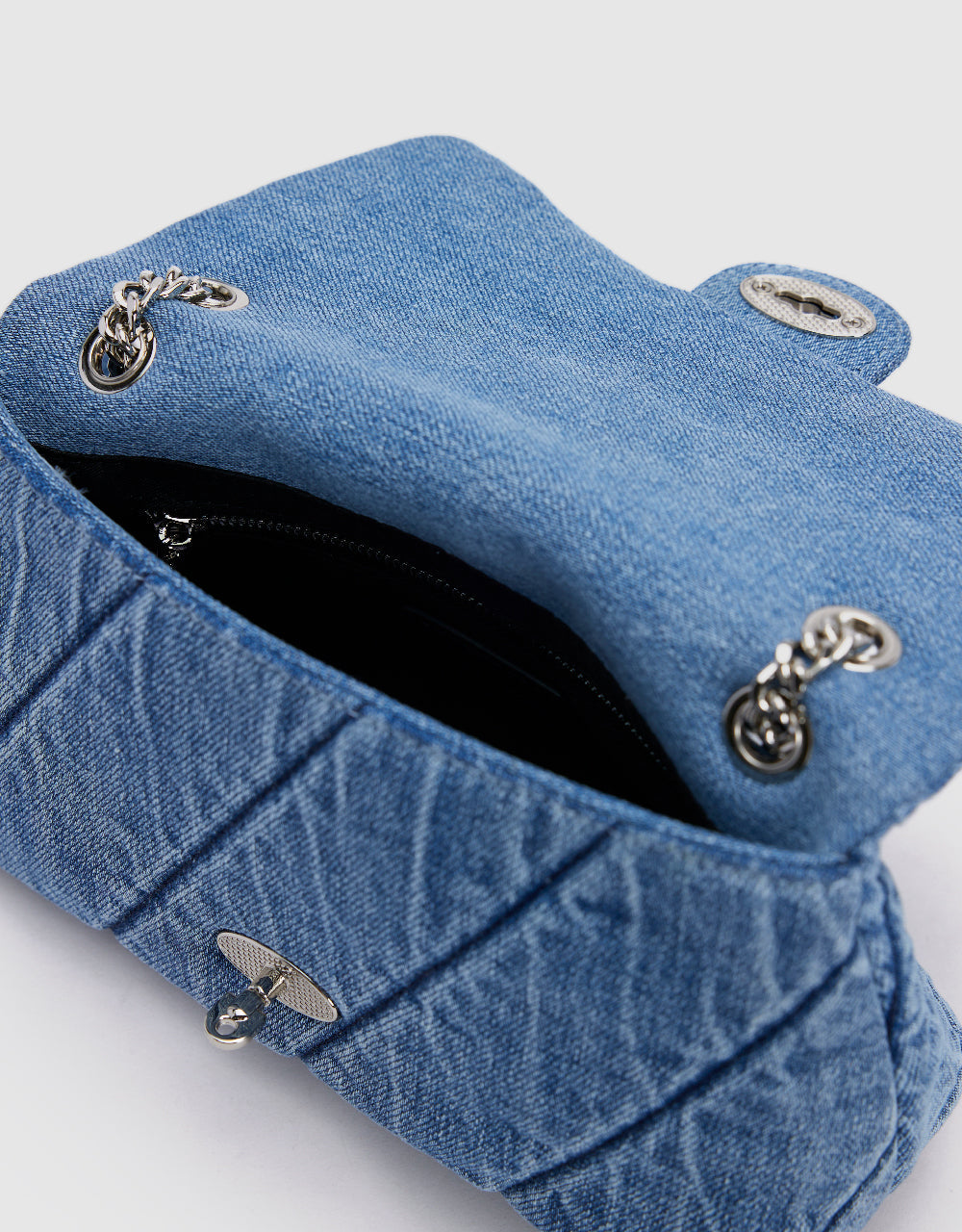 Turn-Lock Denim Shoulder Bag