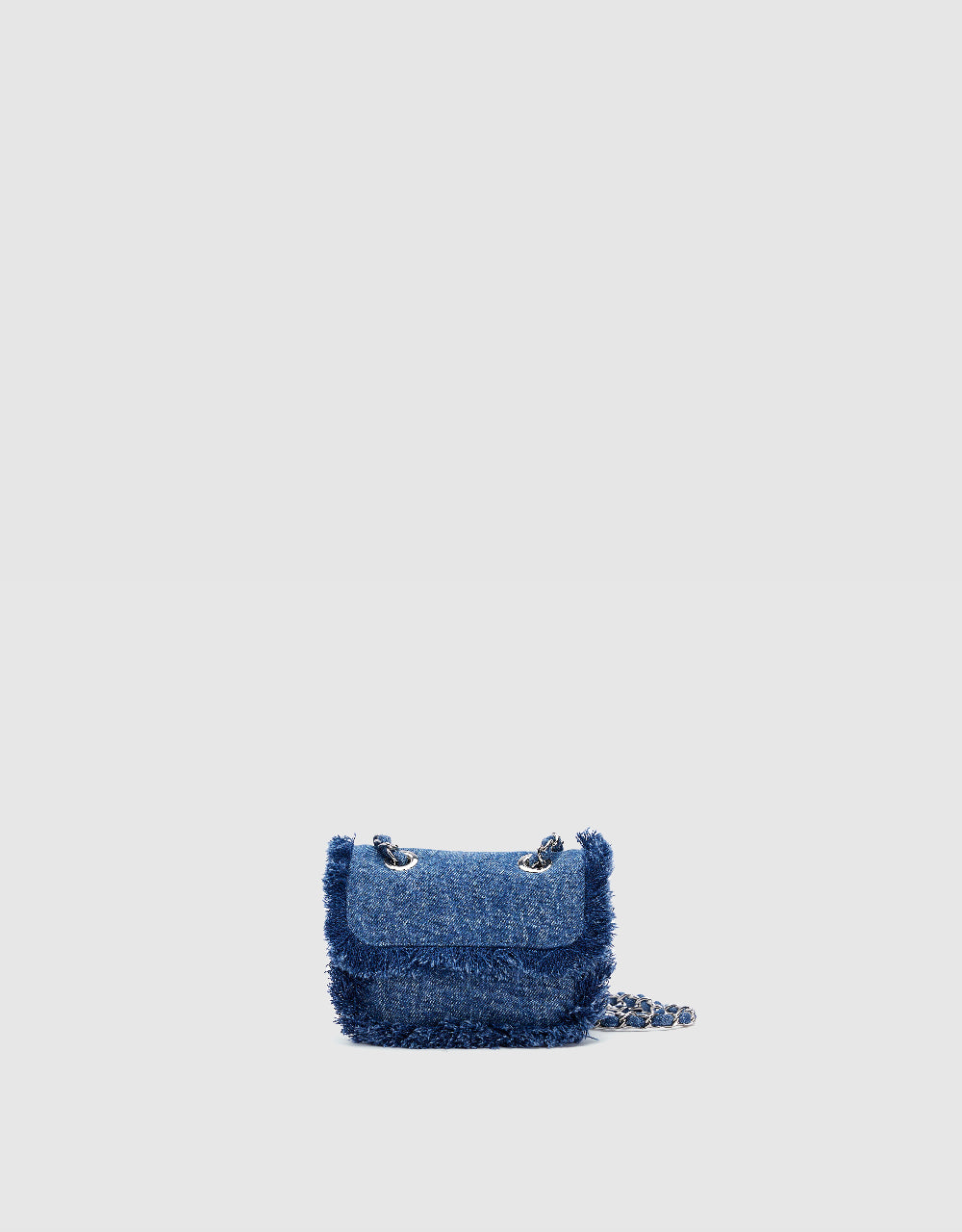 Fuzzy Trim Denim Shoulder Bag