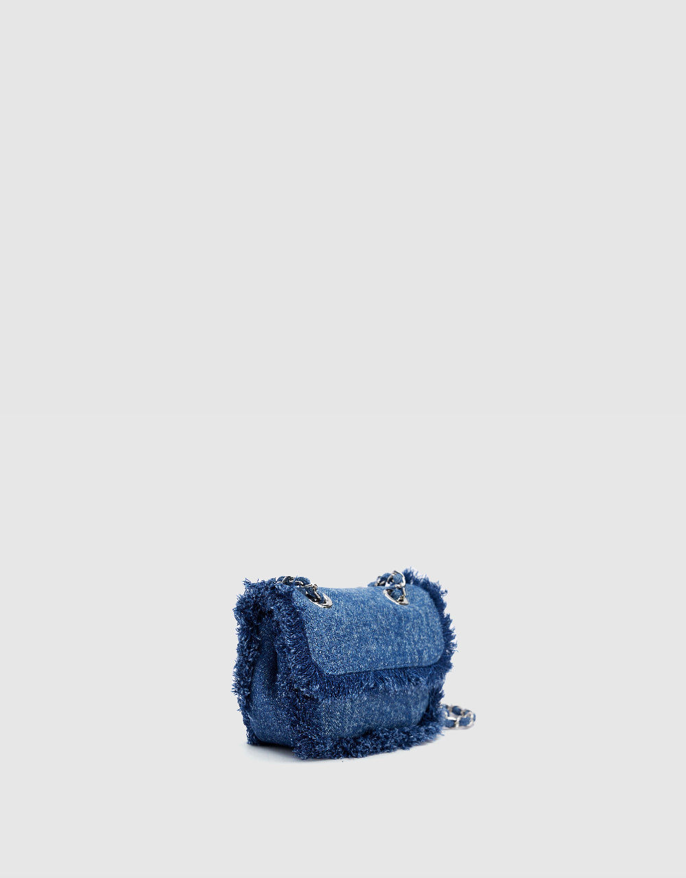 Fuzzy Trim Denim Shoulder Bag