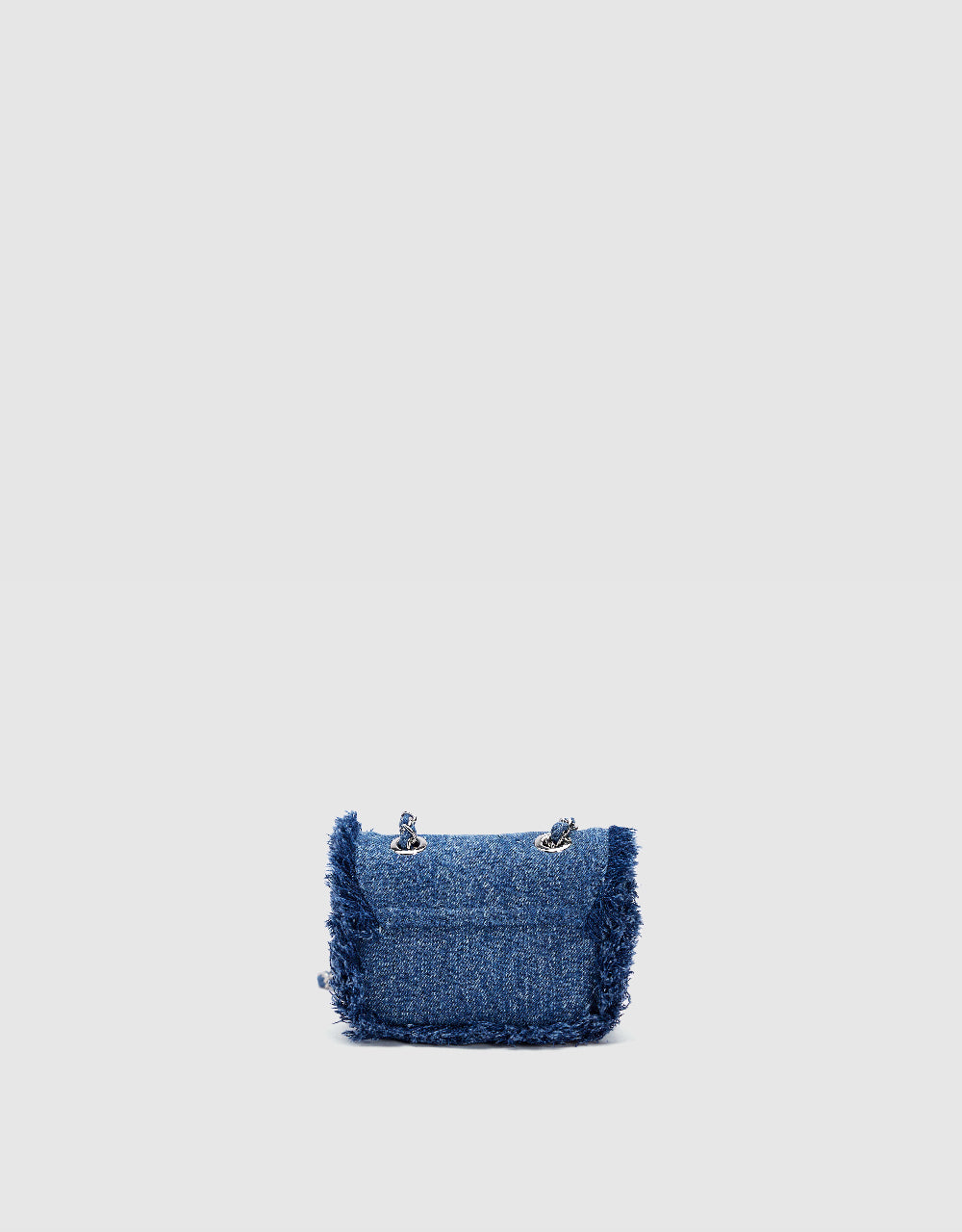 Fuzzy Trim Denim Shoulder Bag