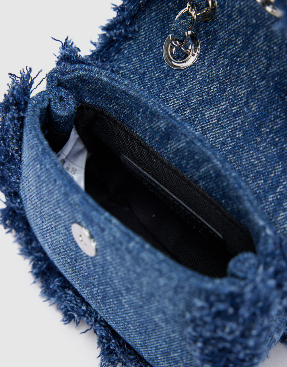 Fuzzy Trim Denim Shoulder Bag