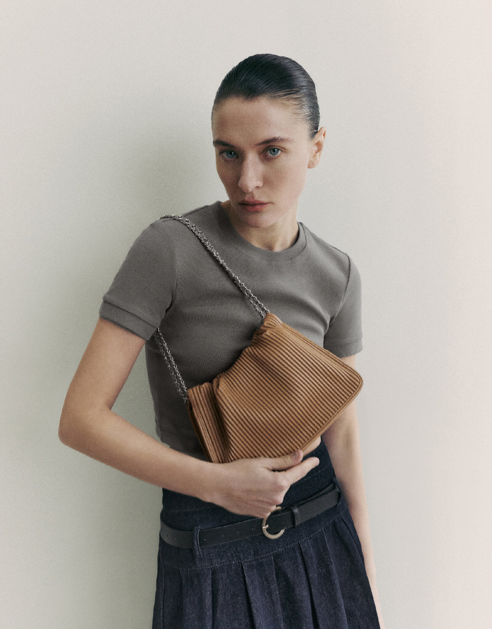 Textured Vegan Leather Shoulder Bag