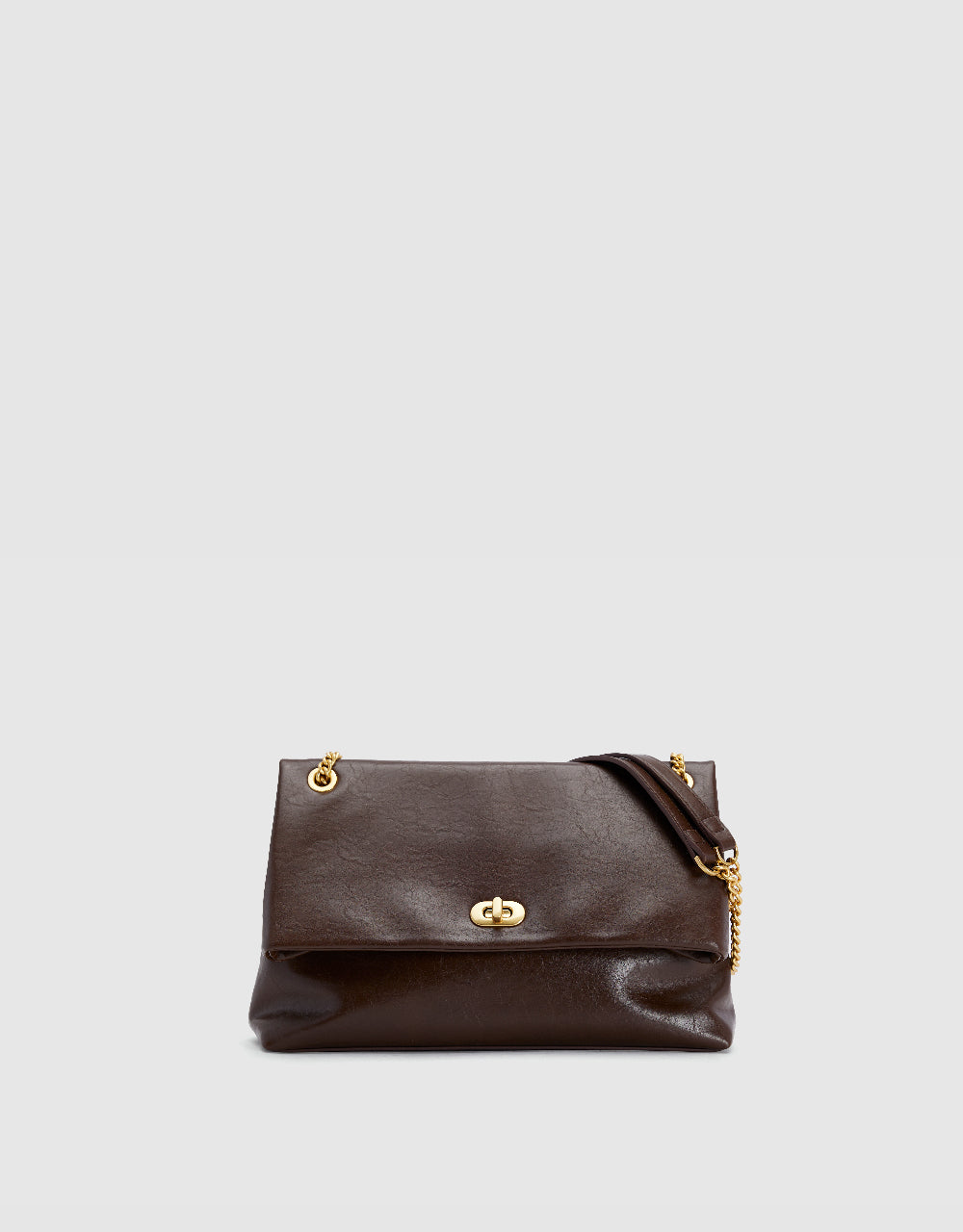 Turn-Lock Vegan Leather Shoulder Bag