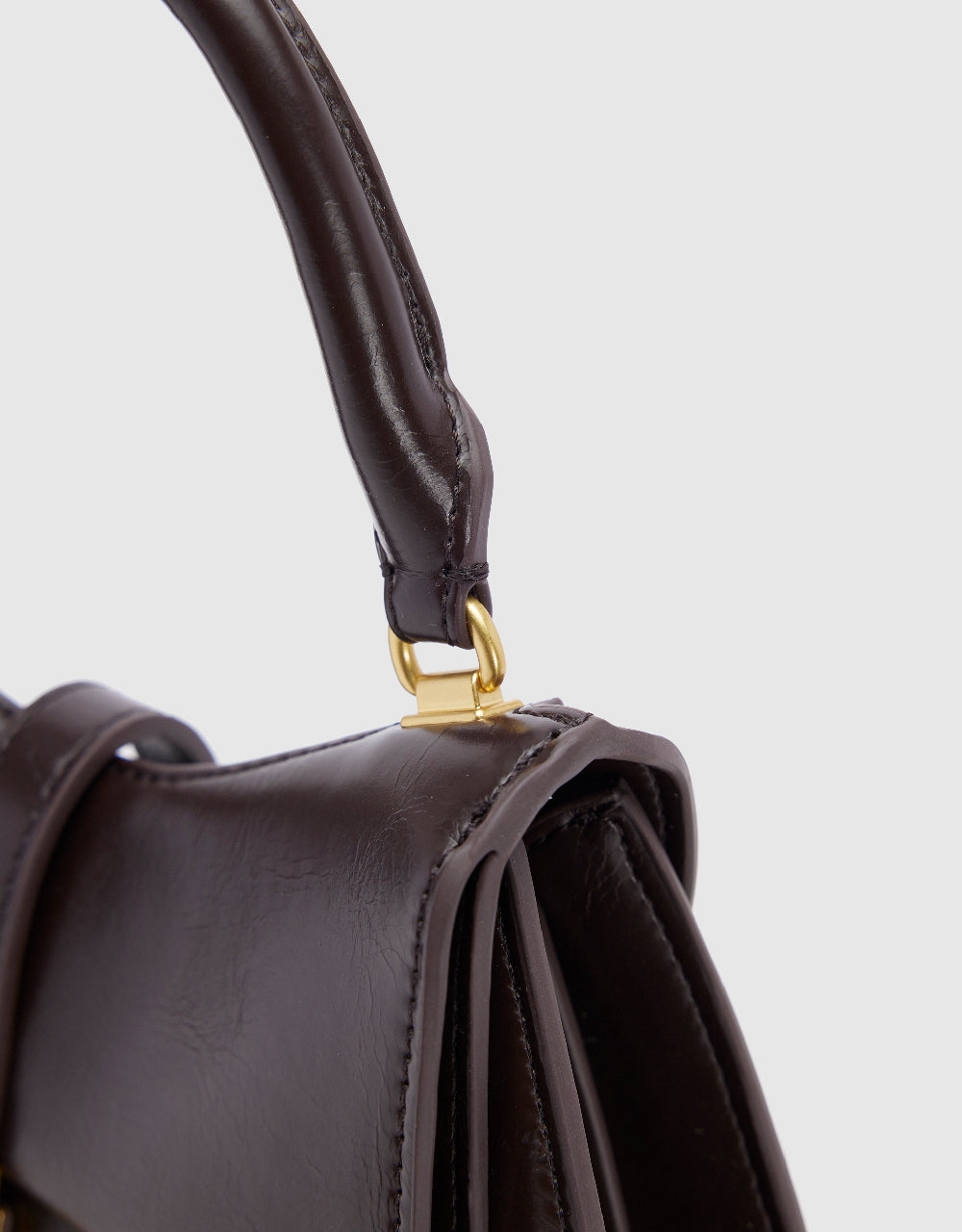 Buckled Vegan Leather Shoulder Bag With Stand Handle