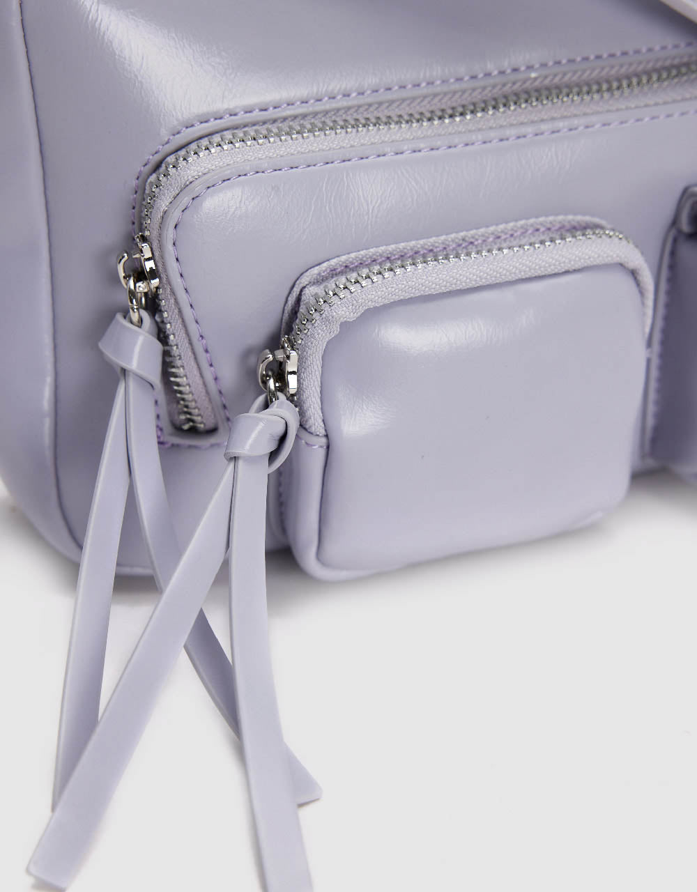 Multi-Pocket Vegan Leather Shoulder Bag