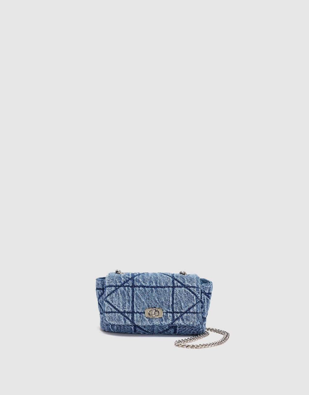 Turn-Lock Chained Denim Shoulder Bag