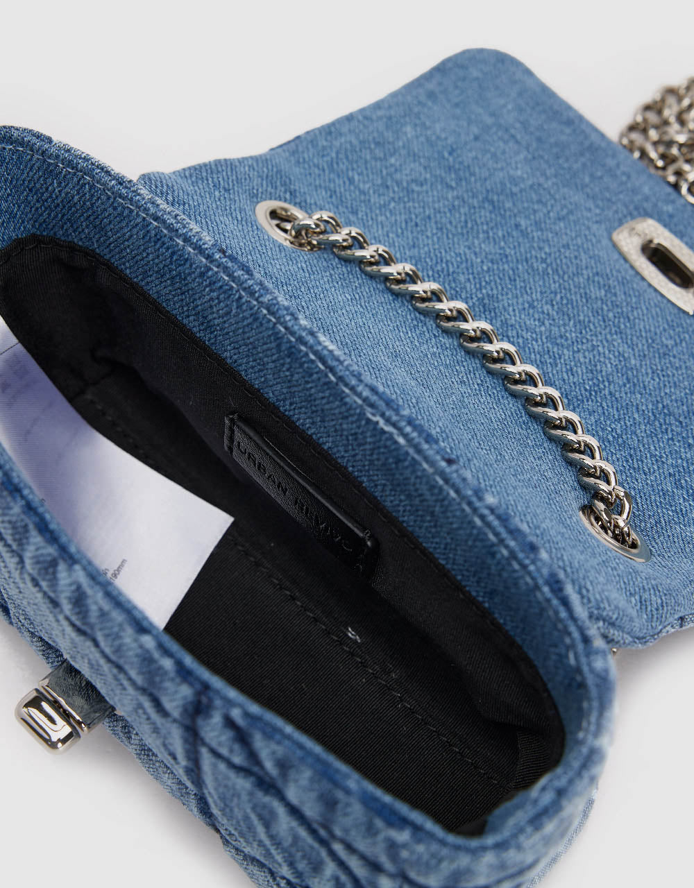 Turn-Lock Chained Denim Shoulder Bag