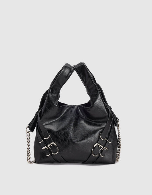 Buckle Décor Vegan Leather Shoulder Bag