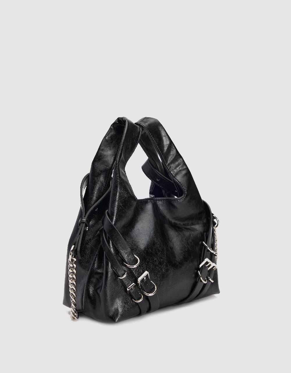 Buckle Décor Vegan Leather Shoulder Bag