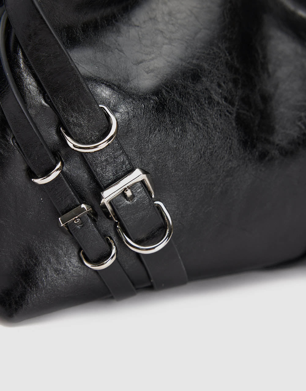 Buckle Décor Vegan Leather Shoulder Bag