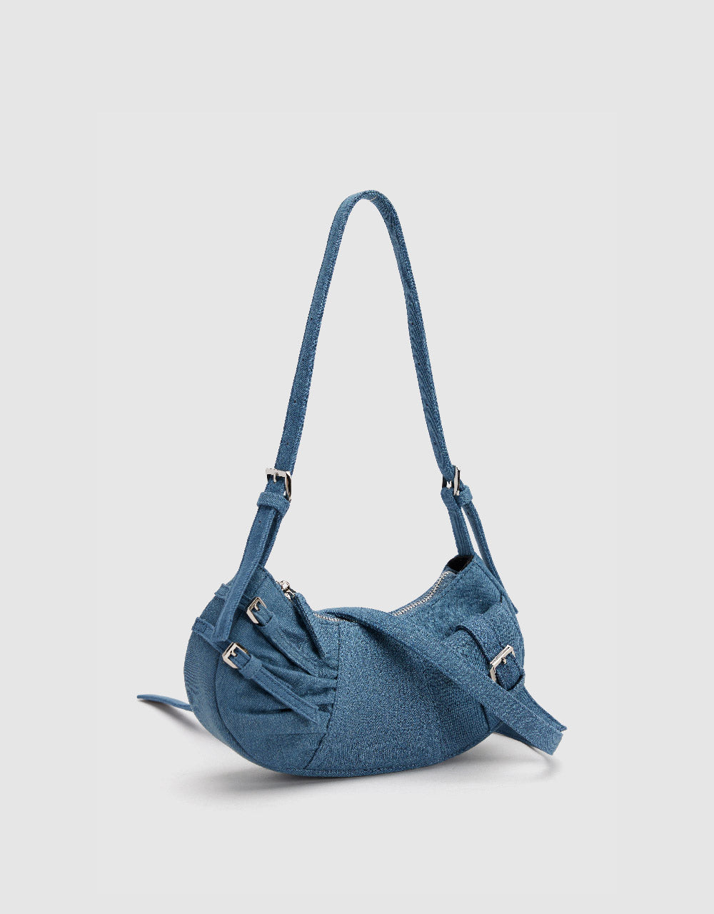 Buckles Décor Denim Shoulder Bag