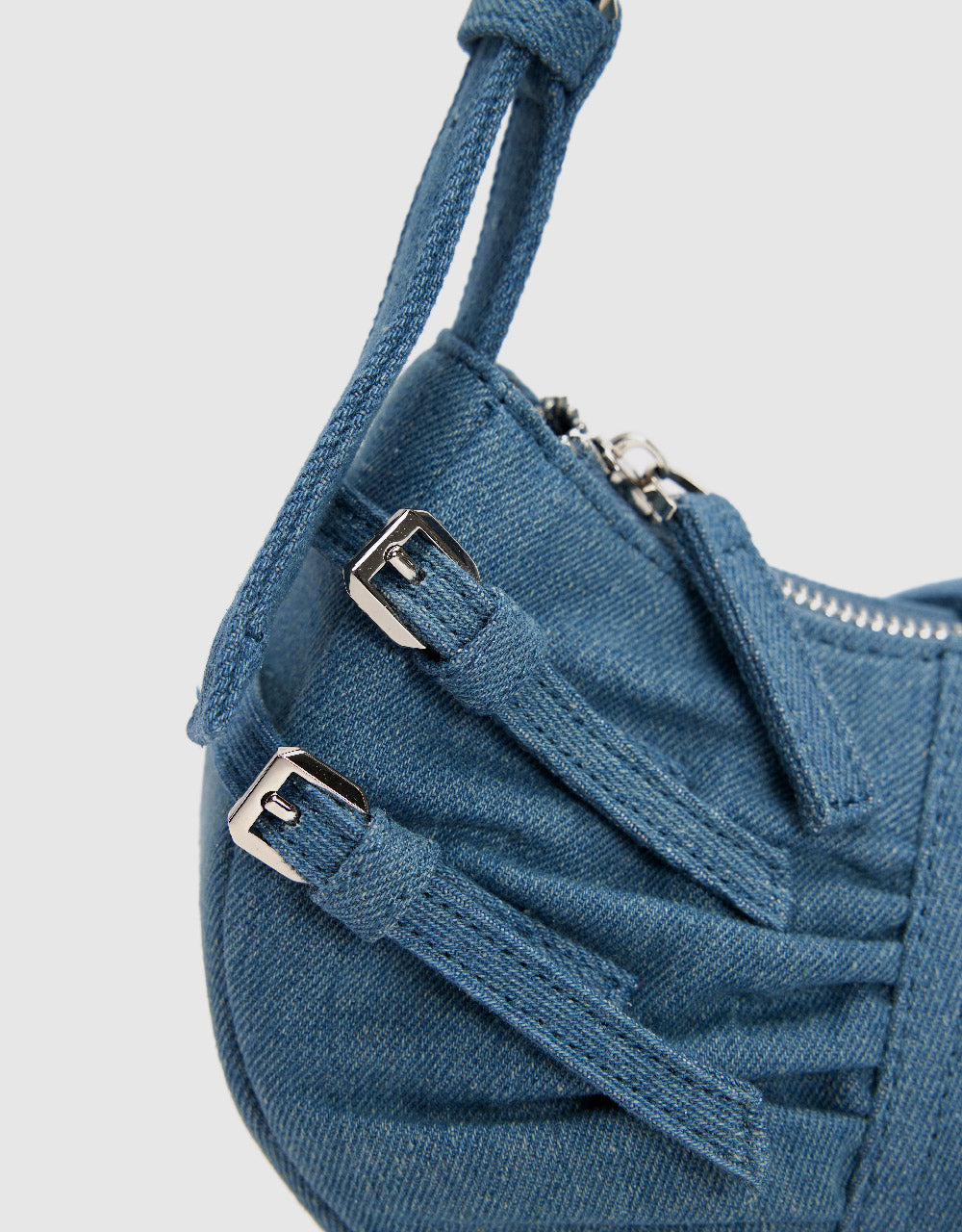 Buckles Décor Denim Shoulder Bag