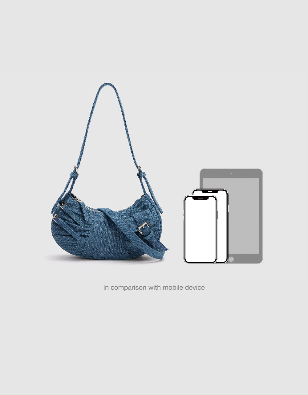 Buckles Décor Denim Shoulder Bag