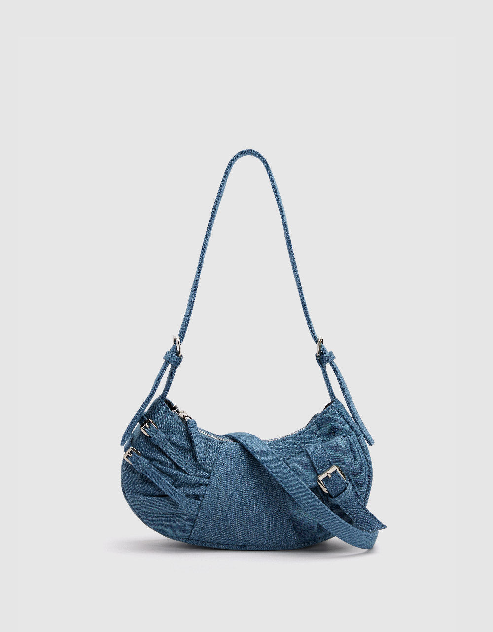 Buckles Décor Denim Shoulder Bag