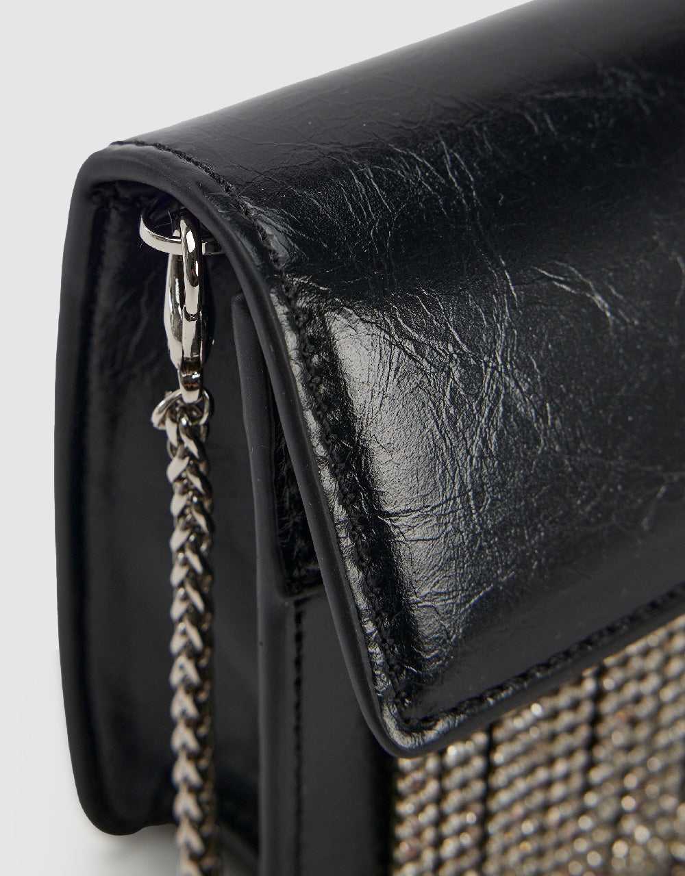 Rhinestone Décor Vegan Leather Shoulder Bag